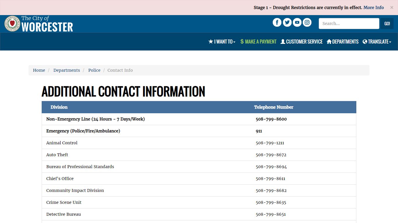 Additional Contact Information | City of Worcester, MA