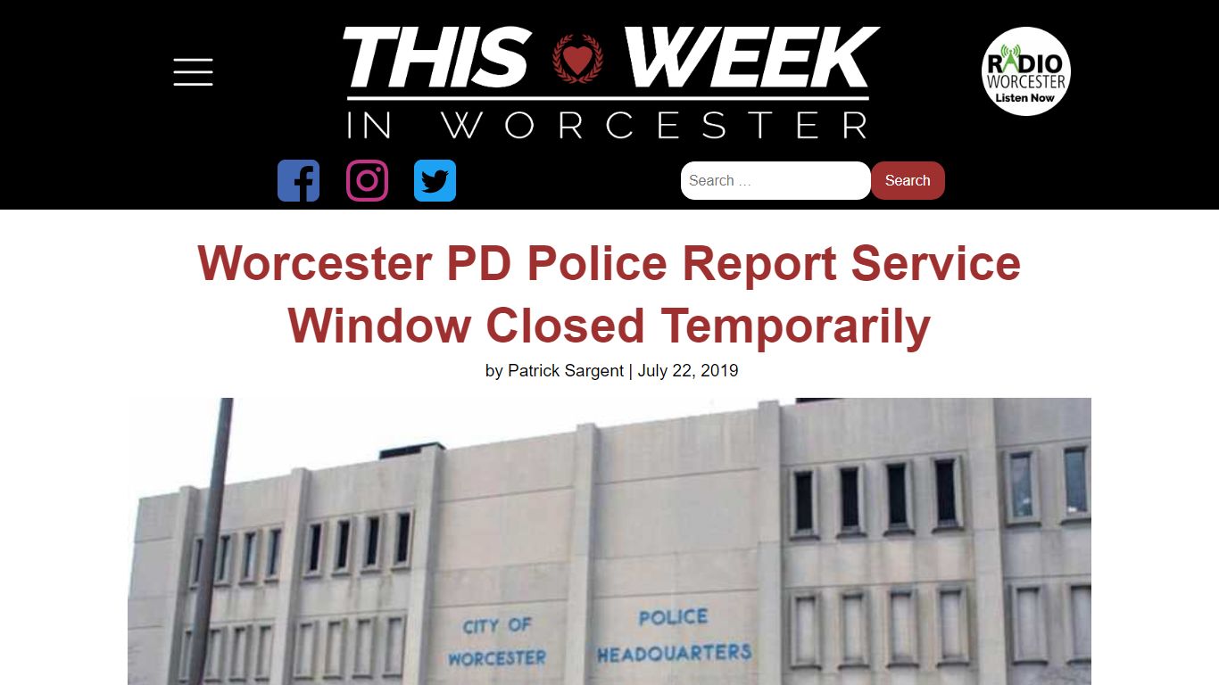 Worcester PD Police Report Service Window Closed Temporarily